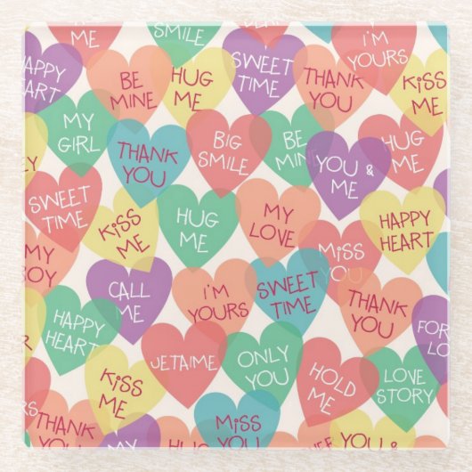 愛形の背景 ガラスコースター (正面)