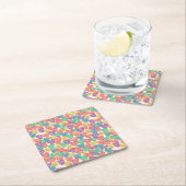 愛形の背景 スクエアペーパーコースター (インサイチュ)