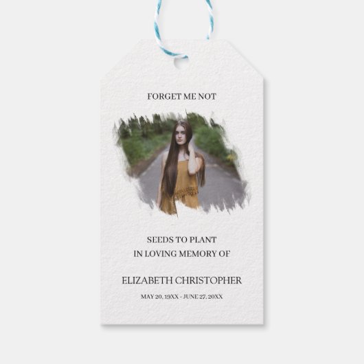 愛忘れした写真の葬儀の思い出に私をシードしない ギフトタグ (裏面)