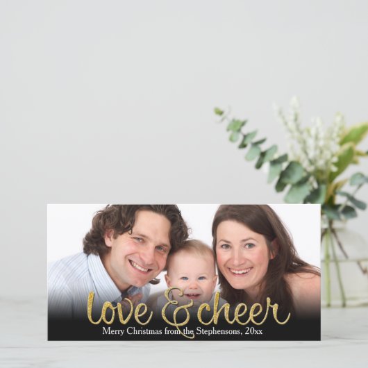 愛応援のグリッターの光沢がある効果のクリスマス シーズンカード (スタンド正面)