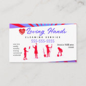 愛情あふれる手の赤と紫のクリーニングサービス 名刺 (正面)