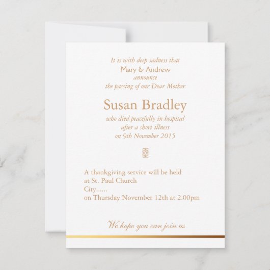 愛情ある思い出の中でフローラ追悼式 招待状 (裏面)