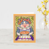 愛情たっぷりの豚とどんぐりパイ、感謝祭の特別な贈り物 カード (黄色い花)