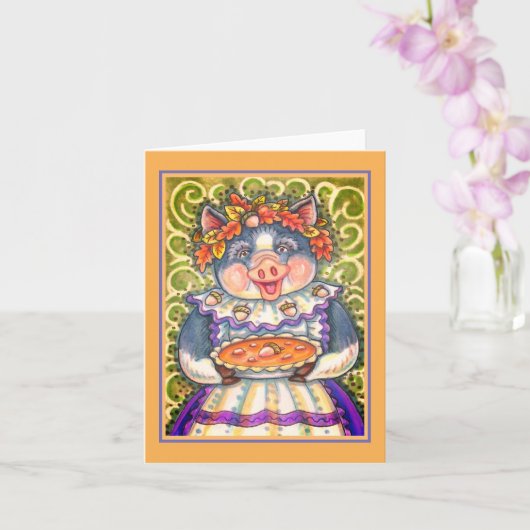 愛情たっぷりの豚とどんぐりパイ、感謝祭の特別な贈り物 カード (蘭)