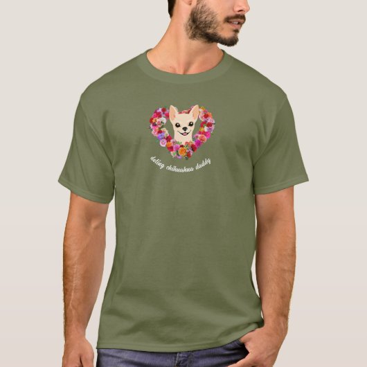 愛情たっぷりチワワのパパ 薔薇 ハート Tシャツ (正面)