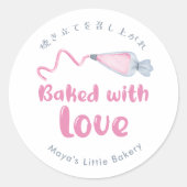 愛情たっぷり焼き菓子 ピンクの絞り袋 ラウンドシール (正面)