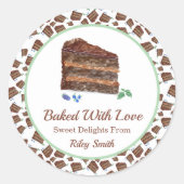 愛情たっぷり焼き菓子 水彩チョコレートケーキ 名前 ラウンドシール (正面)