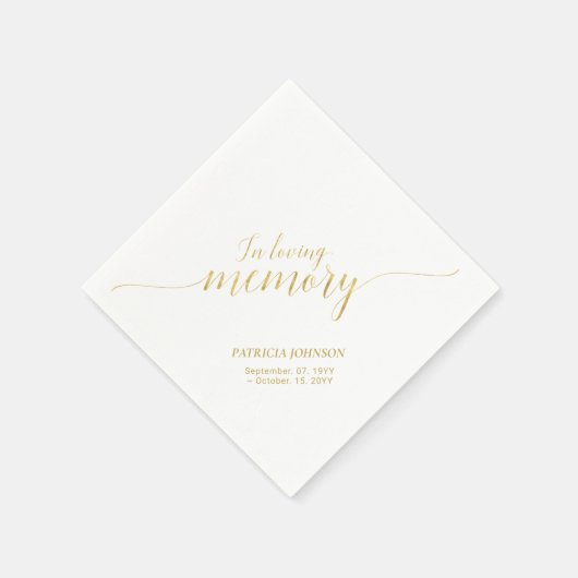 愛情に満ちた思い出で |エレガント金ゴールドスクリプトメモリアルNa スタンダードカクテルナプキン (角)