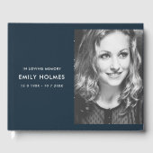 愛情に満ちた思い出で |ネイビーブルーモダンメモリアル写真 ゲストブック (正面)