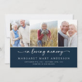 愛情に満ちた思い出で |ネイビー写真葬儀悔やみや弔慰 サンキューカード (正面)