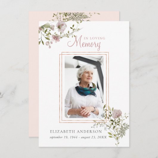 愛情に満ちた思い出で |写真葬式祈りの言葉カード (正面/裏面)