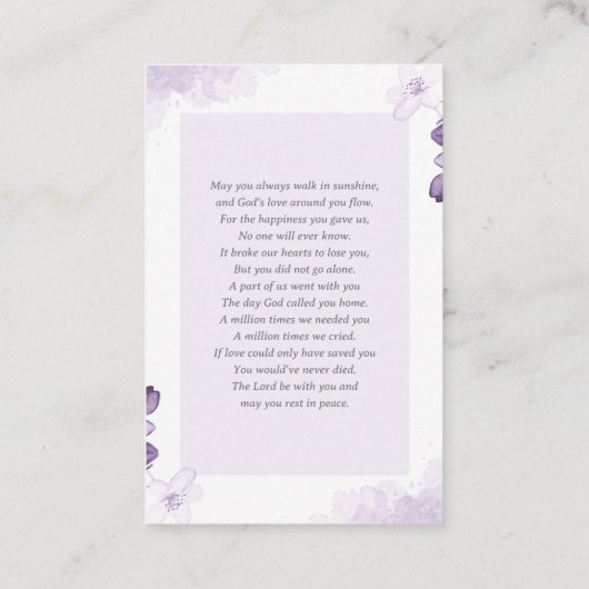 愛情に満ちた思い出で |写真葬式祈りの言葉カード 名刺 (裏面)