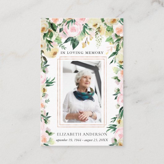 愛情に満ちた思い出で |写真葬式祈りの言葉カード 名刺 (正面)