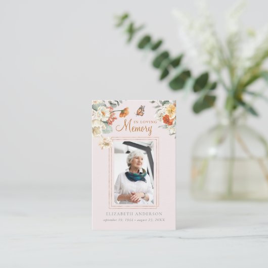 愛情に満ちた思い出で |写真葬式祈りの言葉カード 名刺 (スタンド正面)