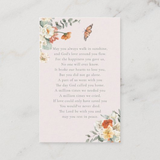 愛情に満ちた思い出で |写真葬式祈りの言葉カード 名刺 (裏面)