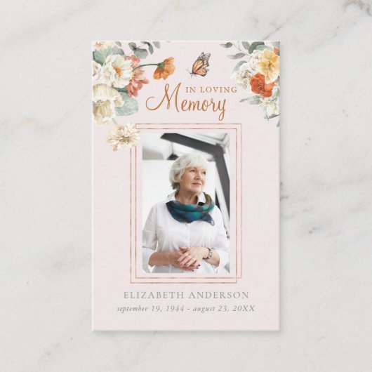 愛情に満ちた思い出で |写真葬式祈りの言葉カード 名刺 (正面)