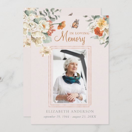 愛情に満ちた思い出で |写真葬式祈りの言葉カード 招待状 (正面/裏面)