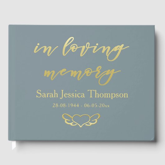 愛情に満ちた思い出で | 弔意の金ゴールド・ブルーの本 ゲストブック (正面)