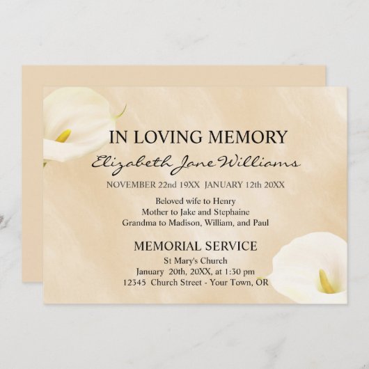 愛情に満ちた思い出で |葬儀 |水彩リリー 招待状 (正面/裏面)