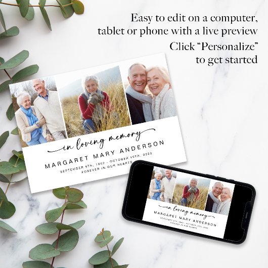 愛情に満ちた思い出で | 3枚の写真葬式悔やみや弔慰 サンキューカード