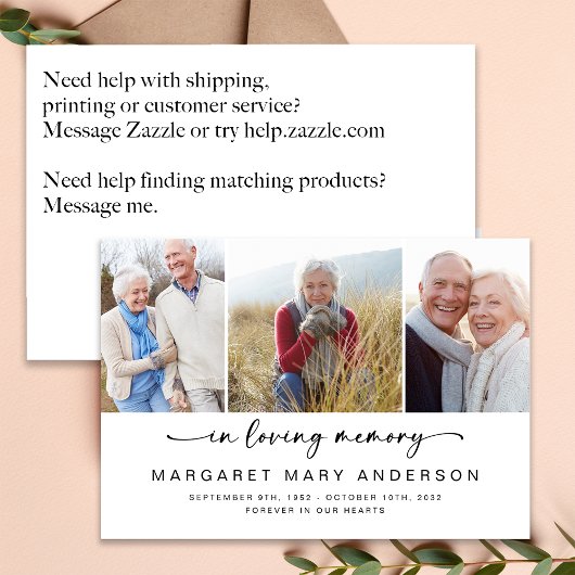 愛情に満ちた思い出で | 3枚の写真葬式悔やみや弔慰 サンキューカード