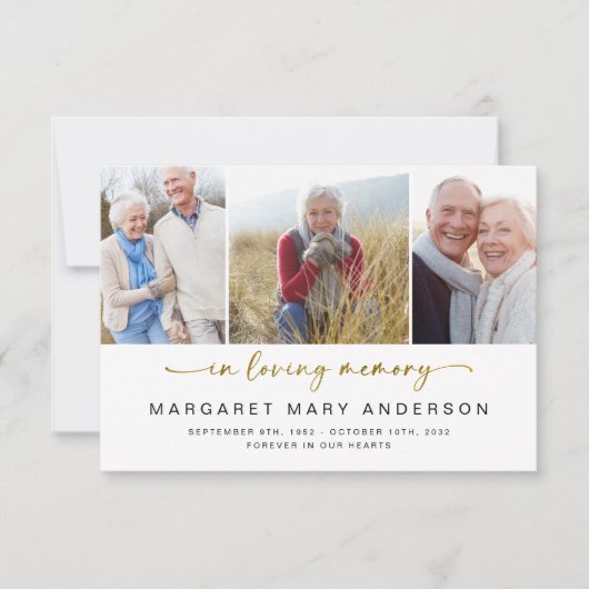 愛情に満ちた思い出で | 3枚の写真葬式悔やみや弔慰 サンキューカード (正面)