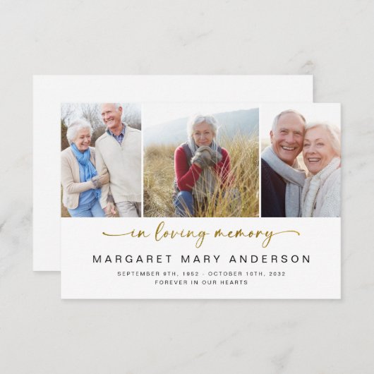 愛情に満ちた思い出で | 3枚の写真葬式悔やみや弔慰 サンキューカード (正面/裏面)