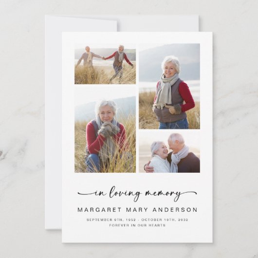 愛情に満ちた思い出で | 4枚の写真の葬儀悔やみや弔慰 サンキューカード (正面)