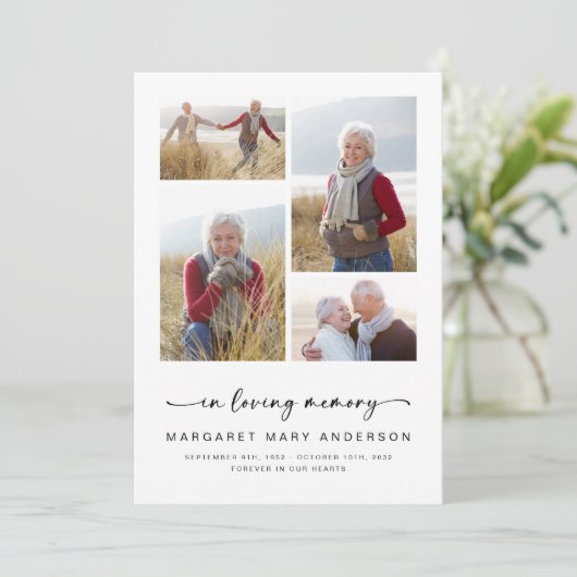 愛情に満ちた思い出で | 4枚の写真の葬儀悔やみや弔慰 サンキューカード (スタンド正面)