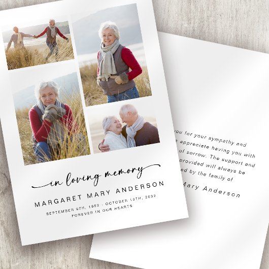 愛情に満ちた思い出で | 4枚の写真の葬儀悔やみや弔慰 サンキューカード