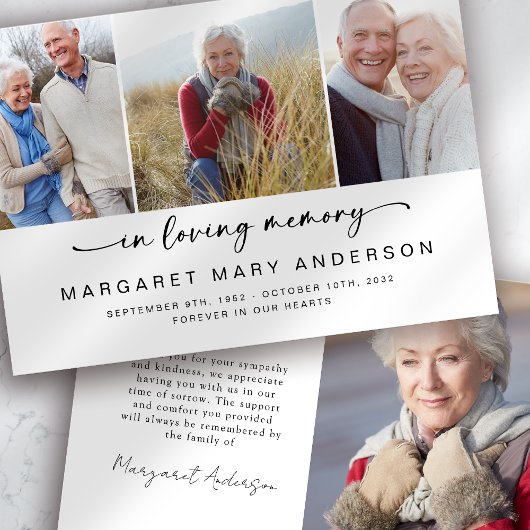 愛情に満ちた思い出で | 4枚の写真の葬儀悔やみや弔慰 サンキューカード