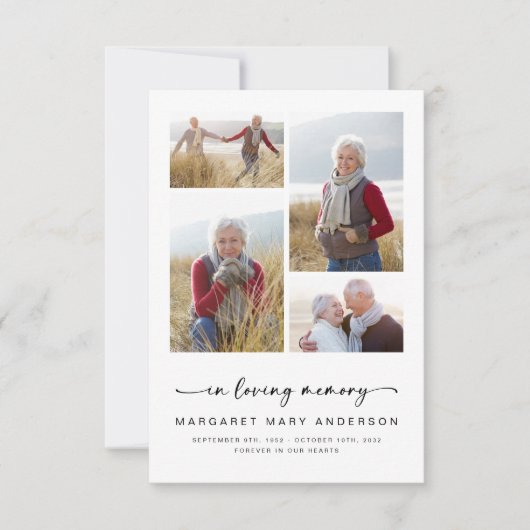 愛情に満ちた思い出で | 4枚の写真葬儀記念 招待状 (正面)