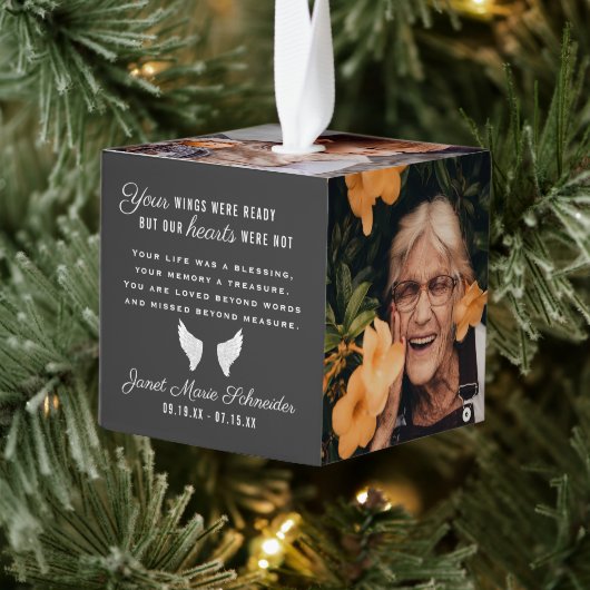 愛情に満ちた思い出で | 6フォトコラージュ引用文Keepsake キューブオーナメント (ツリー)