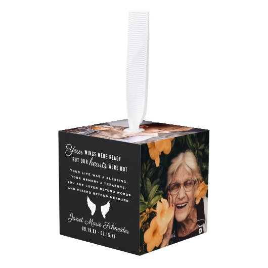 愛情に満ちた思い出で | 6フォトコラージュ引用文Keepsake キューブオーナメント (正面アングル)