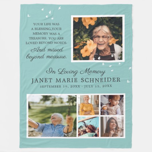 愛情に満ちた思い出で | 6フォトコラージュ引用文Keepsake フリースブランケット (正面)