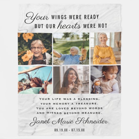 愛情に満ちた思い出で | 6フォトコラージュ引用文Keepsake フリースブランケット (正面)