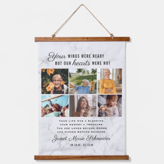 愛情に満ちた思い出で | 6フォトコラージュ葬儀 吊り下げ型タペストリー (正面)