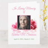 愛情に満ちた思い出で | Pink Roses葬儀プログラム カード (黄色い花)