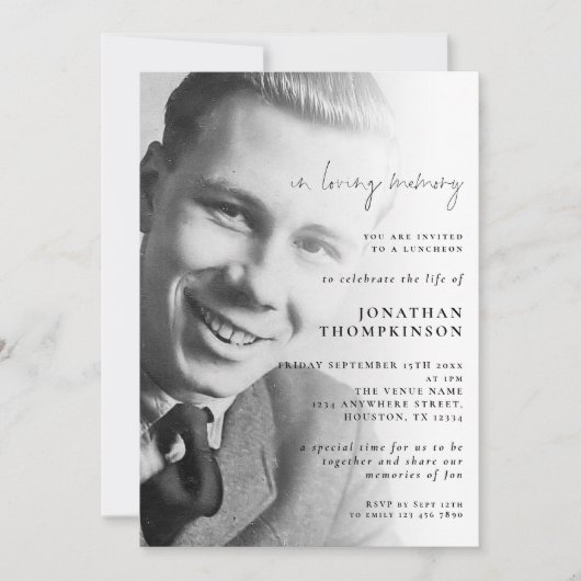 愛情に満ちた思い出の中で写真の葬儀ランチョン 招待状 (正面)