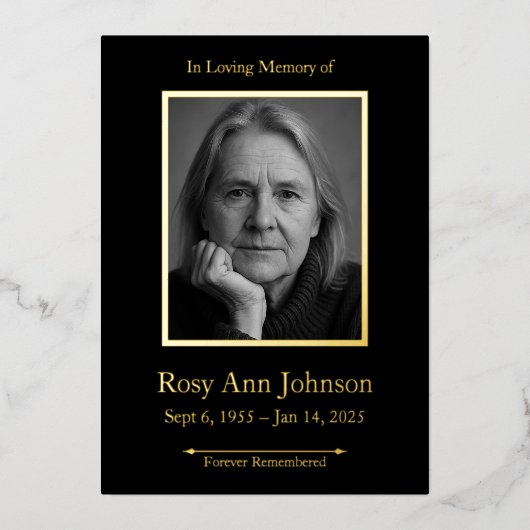 愛情に満ちた思い出の写真葬儀 箔招待状 (正面)