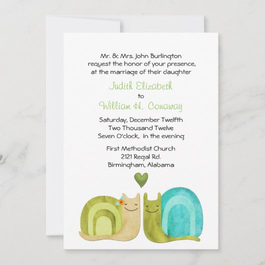 愛情のあるかたつむりの結婚式招待状 招待状 (正面)