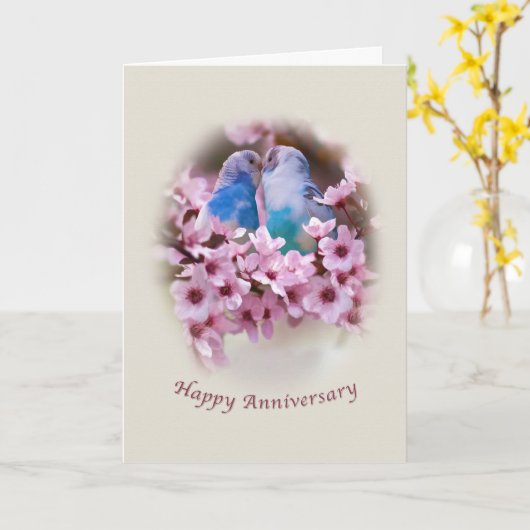 愛情のあるインコ記念日カード カード (黄色い花)