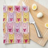 愛情のあるハートを持つかわいい猫 キッチンタオル (四つ折り)