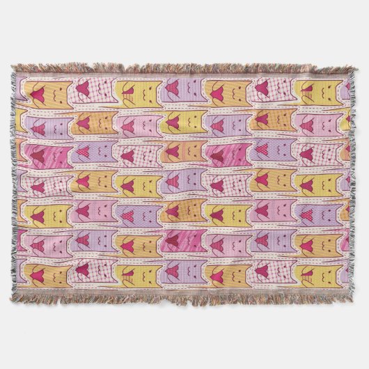 愛情のあるハートを持つかわいい猫 スローブランケット (正面)