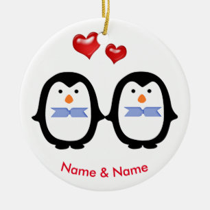 愛情のあるペンギンのカップル2人の男性 セラミックオーナメント