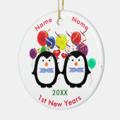 愛情のあるペンギンのカップル2男性の第1新年 セラミックオーナメント (左)