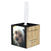 愛情のあるメモリでパーソナライズされたペットの損失写真素朴 キューブオーナメント (正面アングル)