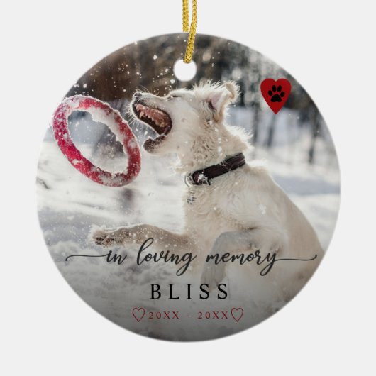 愛情のあるメモリでペットの写真のポー印刷モノグラム セラミックオーナメント (正面)