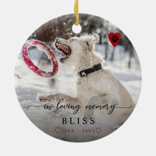 愛情のあるメモリでペットの写真のポー印刷モノグラム セラミックオーナメント (裏面)