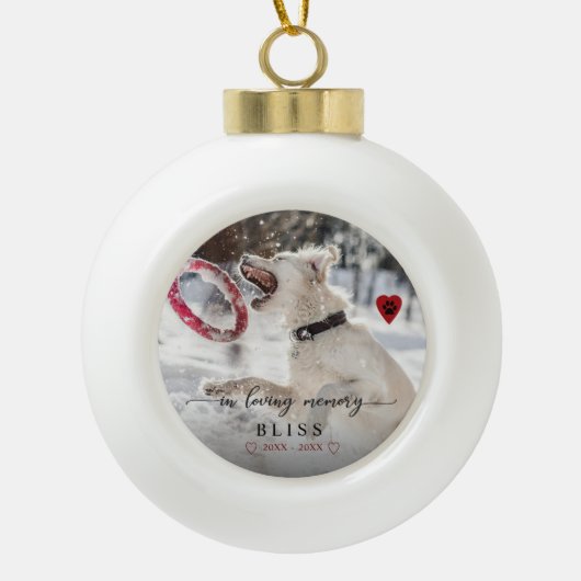 愛情のあるメモリでペットの写真のポー印刷モノグラム セラミックボールオーナメント (正面)